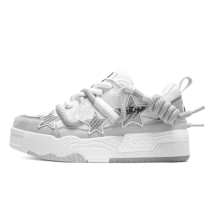 opp france White Grey Unisex Couple Casual Fashion Shoes Personalized Star Sneakers