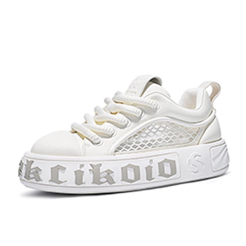 Opp France White Summer Unisex Low Top Casual Shoes Versatile Thick Soled Leather Breathable Board Shoes