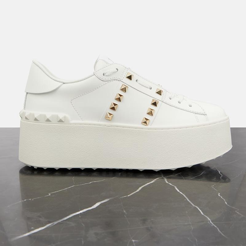 Opp France White Ultra-thick Sole Heightening Rivet Fashionable Women’s Casual Shoes