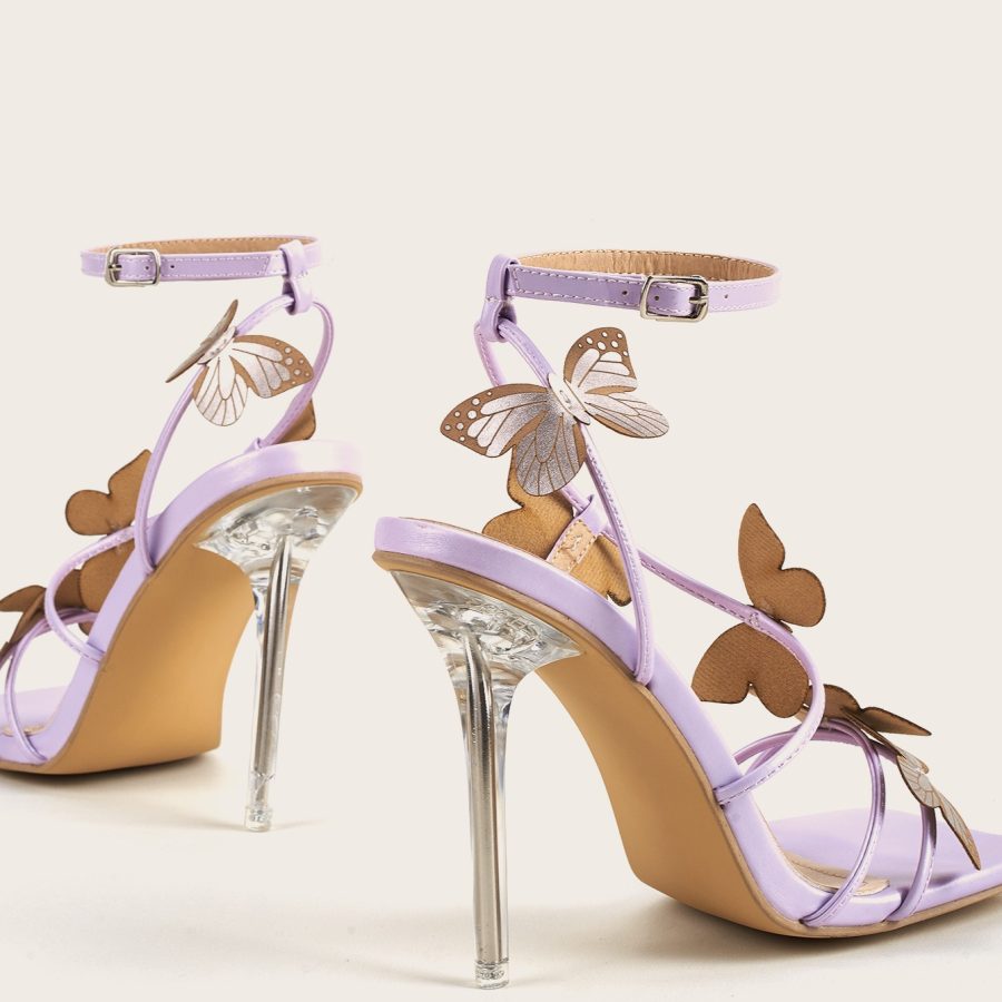 Opp France Women Butterfly Crystal High Heel Sandals