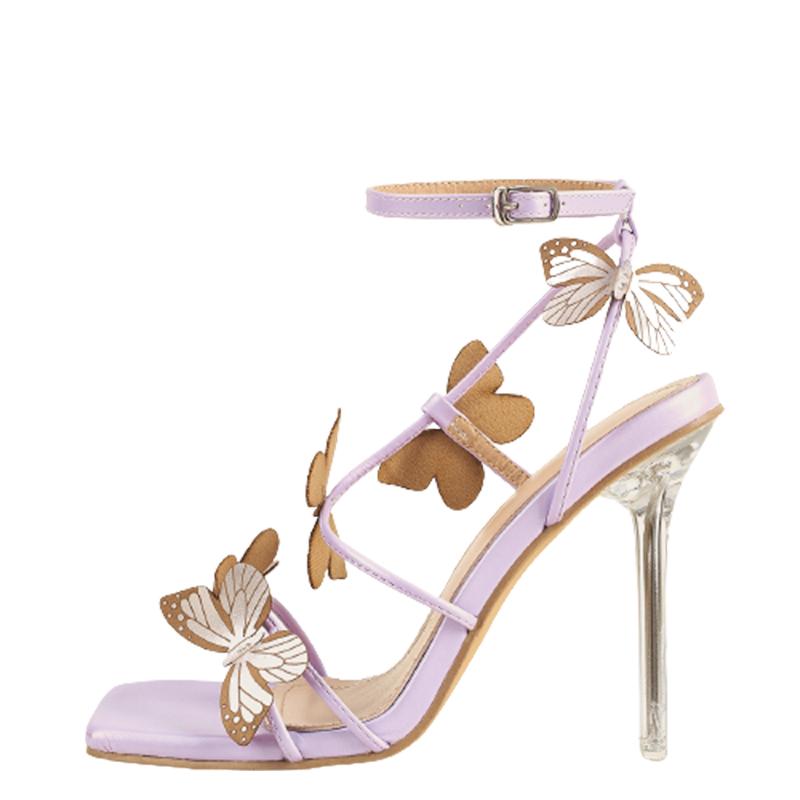 opp france Women Butterfly Crystal High Heel Sandals