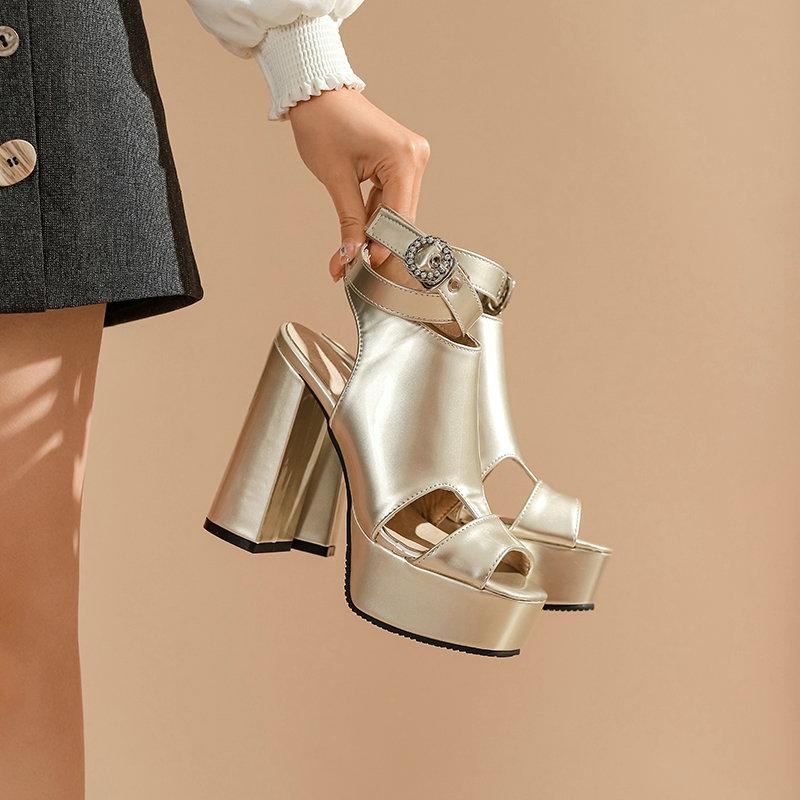 Opp France Women Chunky High Heel Fashion Sandals Gold