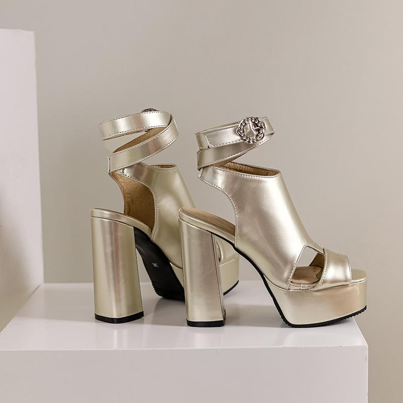 Opp France Women Chunky High Heel Fashion Sandals Gold