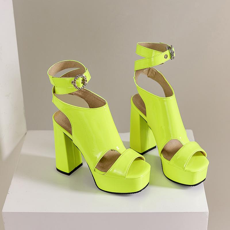 Opp France Women Chunky High Heel Fashion Sandals Green