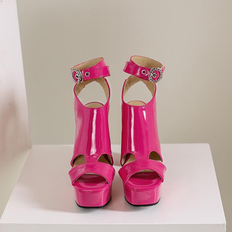 Opp France Women Chunky High Heel Fashion Sandals Rose Red