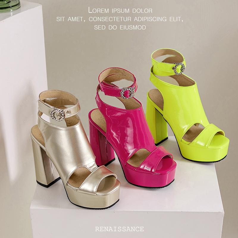 Opp France Women Chunky High Heel Fashion Sandals Rose Red