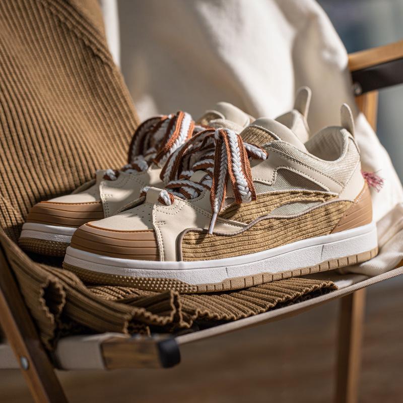 Opp France Women Corduroy Vintage Platform Casual Shoes Apricot