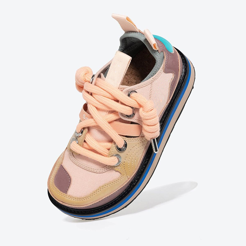 Opp France Women Lace-up Printed Thick Sole For Height Increase Sneakers Light Pink