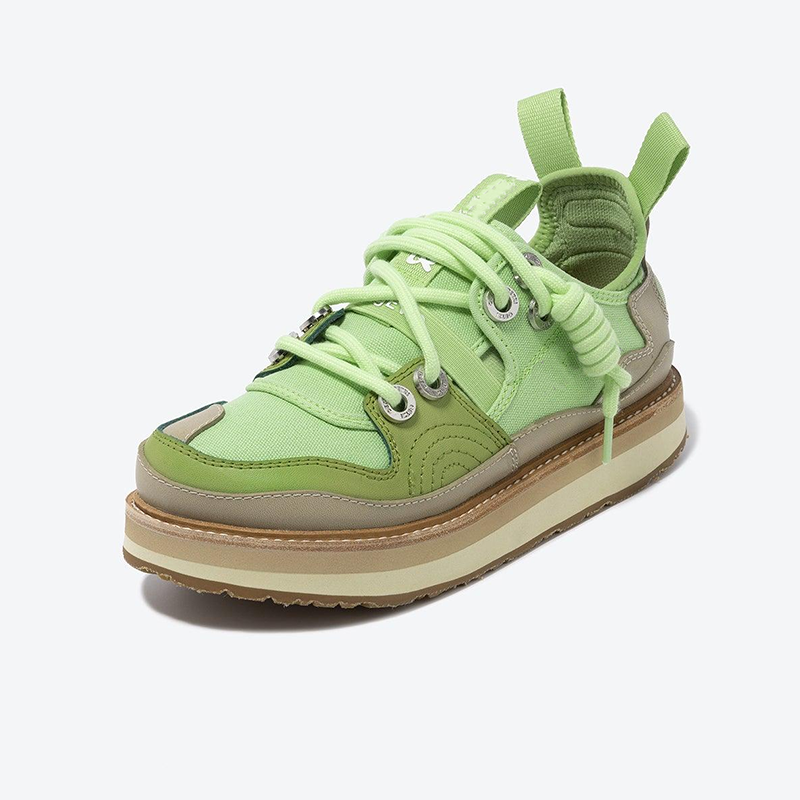 Opp France Women Lace-up Printed Thick Sole For Height Increase Sneakers Green