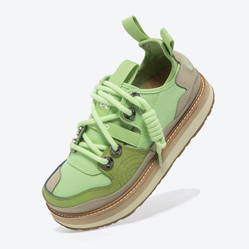 Opp France Women Lace-up Printed Thick Sole For Height Increase Sneakers Green