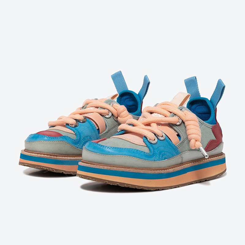 Opp France Women Lace-up Printed Thick Sole For Height Increase Sneakers Blue