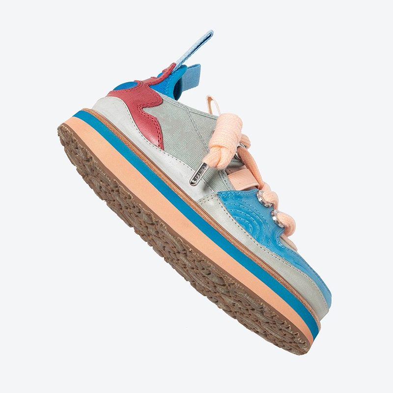 Opp France Women Lace-up Printed Thick Sole For Height Increase Sneakers Blue