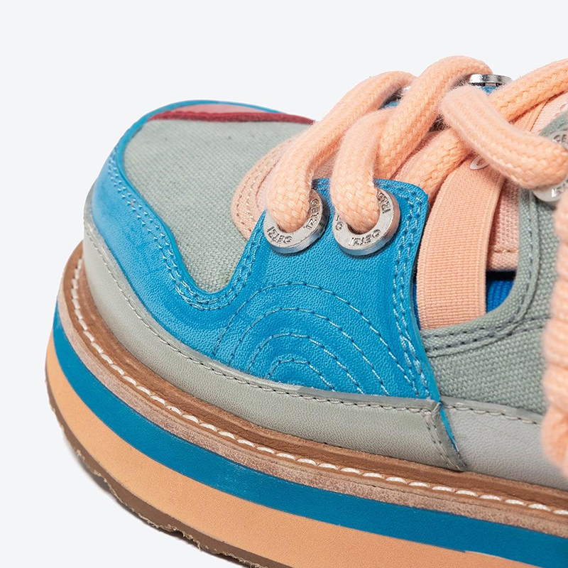 Opp France Women Lace-up Printed Thick Sole For Height Increase Sneakers Blue