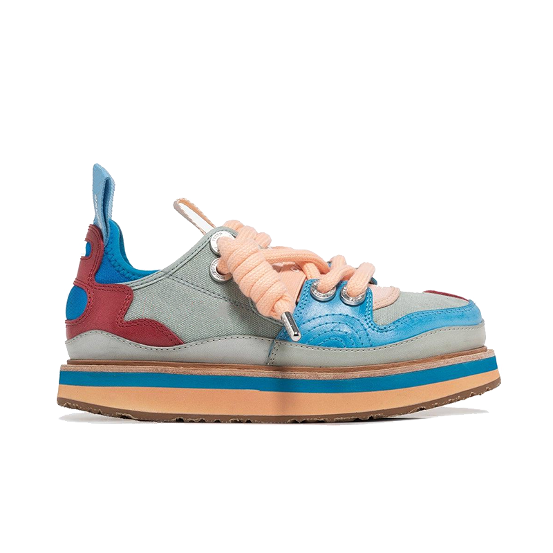 opp france Women Lace-up Printed Thick Sole for Height Increase Sneakers Blue