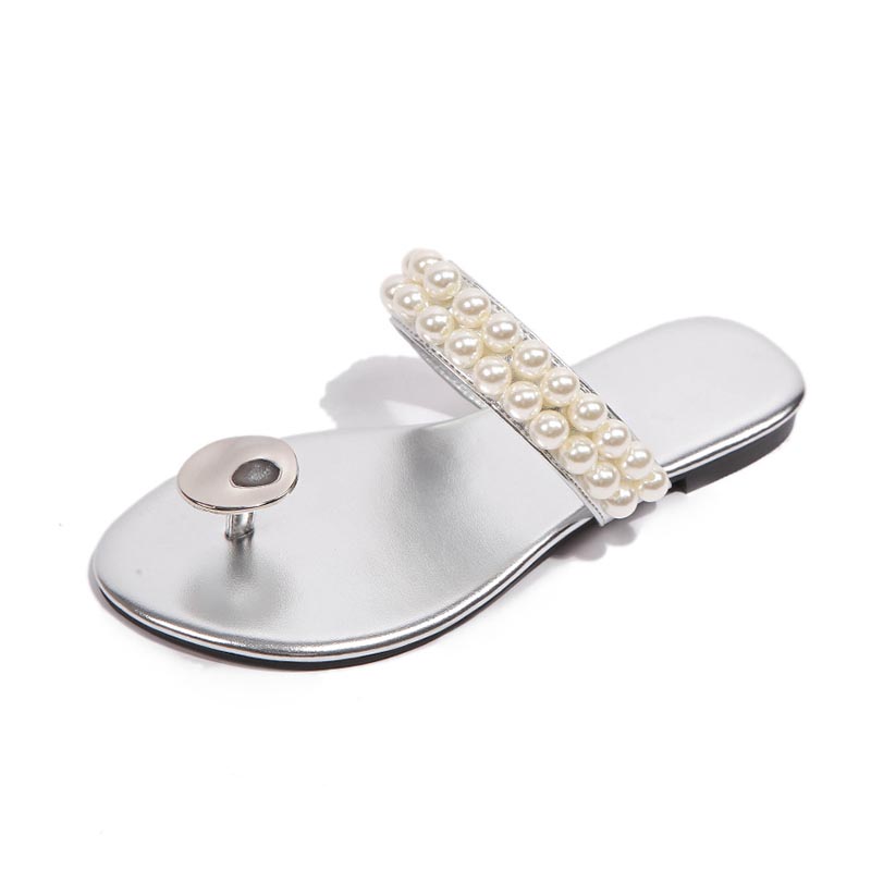 opp france Women Niche Design Pearl Slippers Silver
