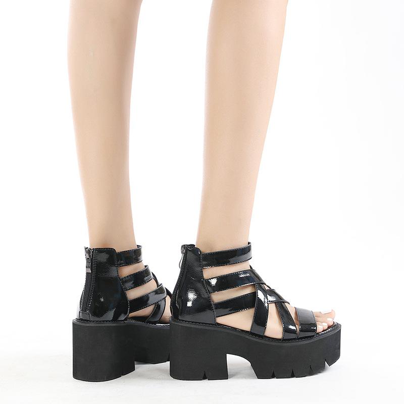 Opp France Women Patent Leather Platform Roman Sandals