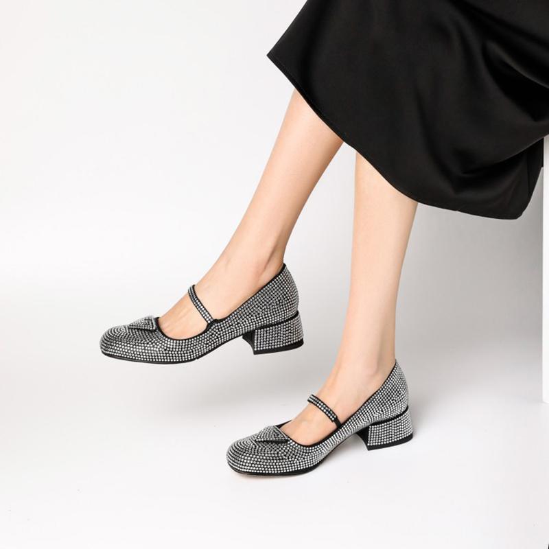 Opp France Women Rhinestone Low-heel Single Shoes Silver