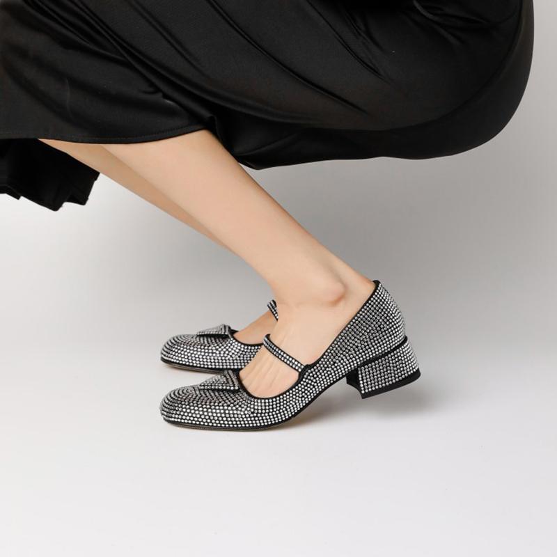 Opp France Women Rhinestone Low-heel Single Shoes Silver