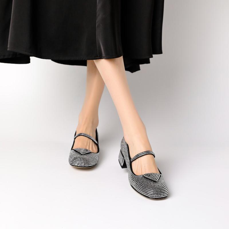 Opp France Women Rhinestone Low-heel Single Shoes Silver