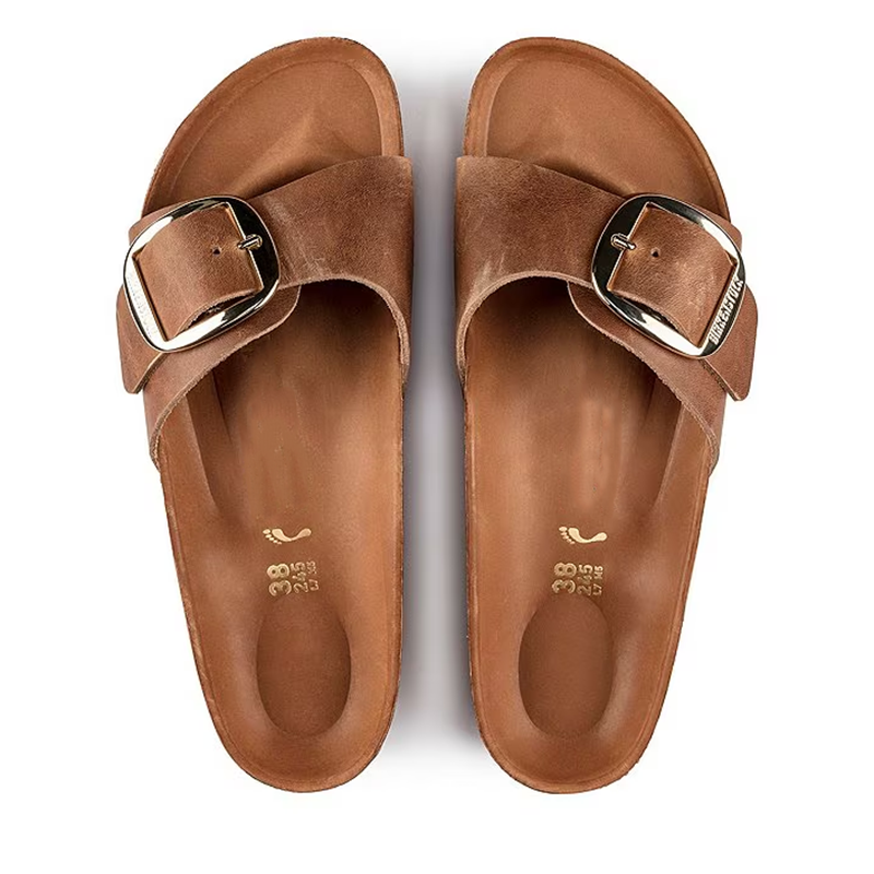 Opp France Women’s Big Buckle Leather Sandals Brown