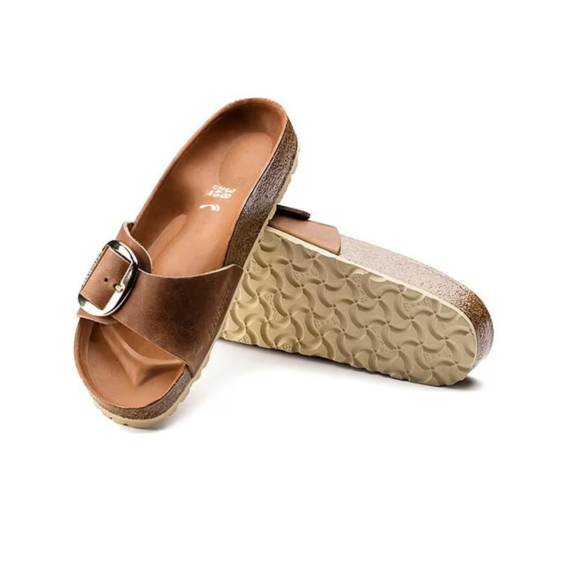 Opp France Women’s Big Buckle Leather Sandals Brown