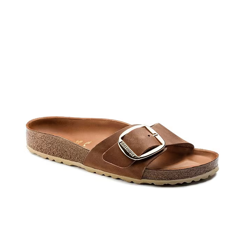 opp france Women’s Big Buckle Leather Sandals Brown