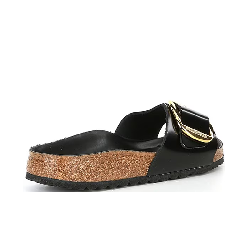 Opp France Women’s Big Buckle Leather Sandals Thick-soled Non-slip Slippers Black