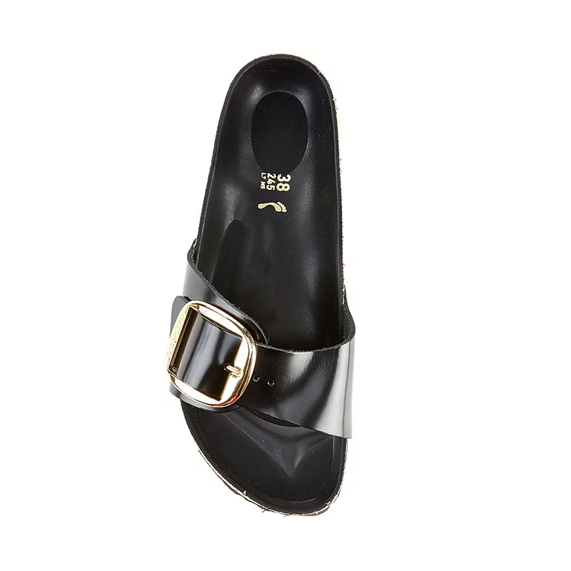 Opp France Women’s Big Buckle Leather Sandals Thick-soled Non-slip Slippers Black