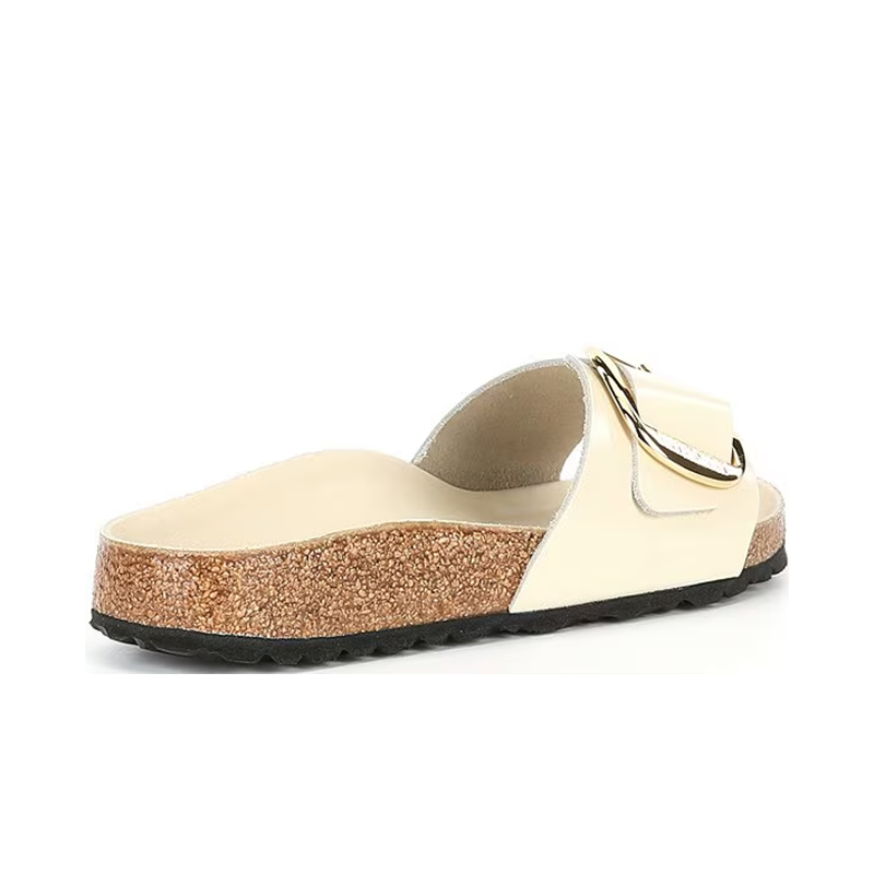 Opp France Women’s Big Buckle Leather Sandals Thick-soled Non-slip Ecru