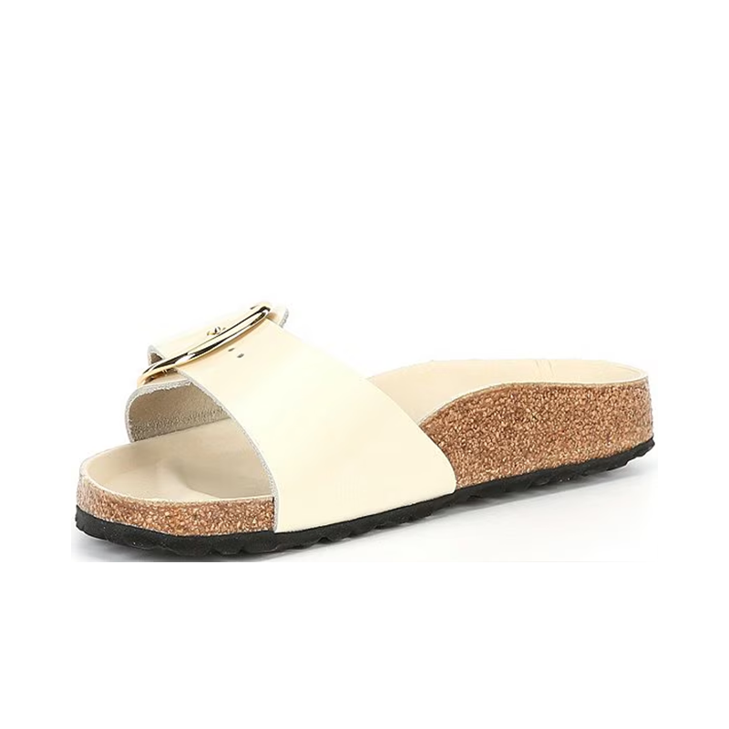 Opp France Women’s Big Buckle Leather Sandals Thick-soled Non-slip Ecru