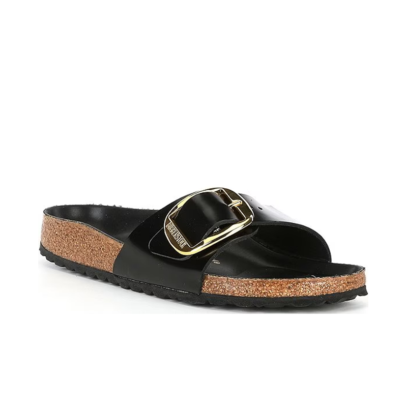 opp france Women’s Big Buckle Leather Sandals Thick-soled Non-slip Slippers Black