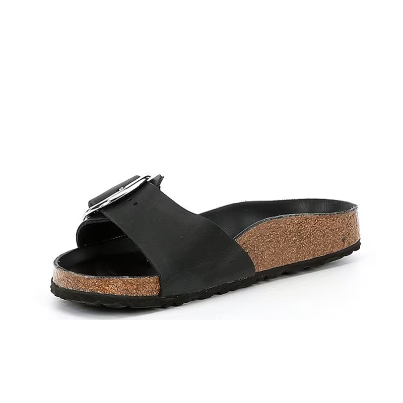 Opp France Women’s Big Buckle Leather Thick-soled Sandals Black