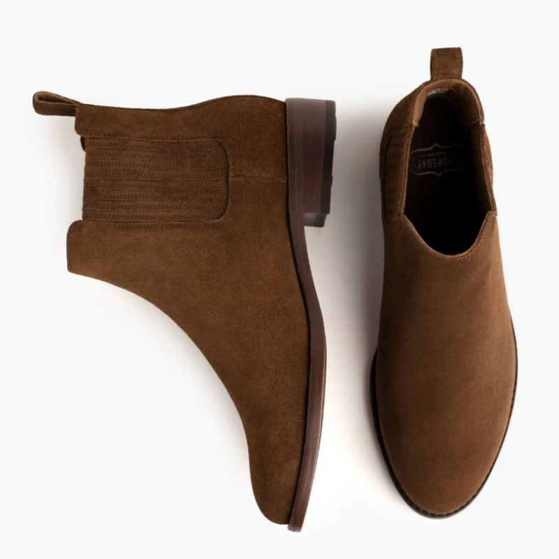 Opp France Women’s British Style Low Heel Suede Short Boots Cinnamon