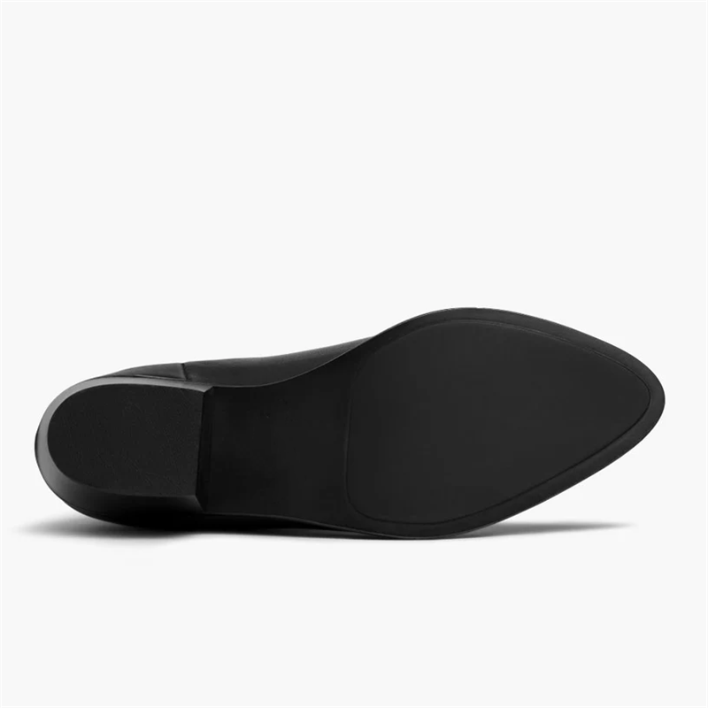 Opp France Women’s British Style Thick Mid-heel Leather Short Boots Black