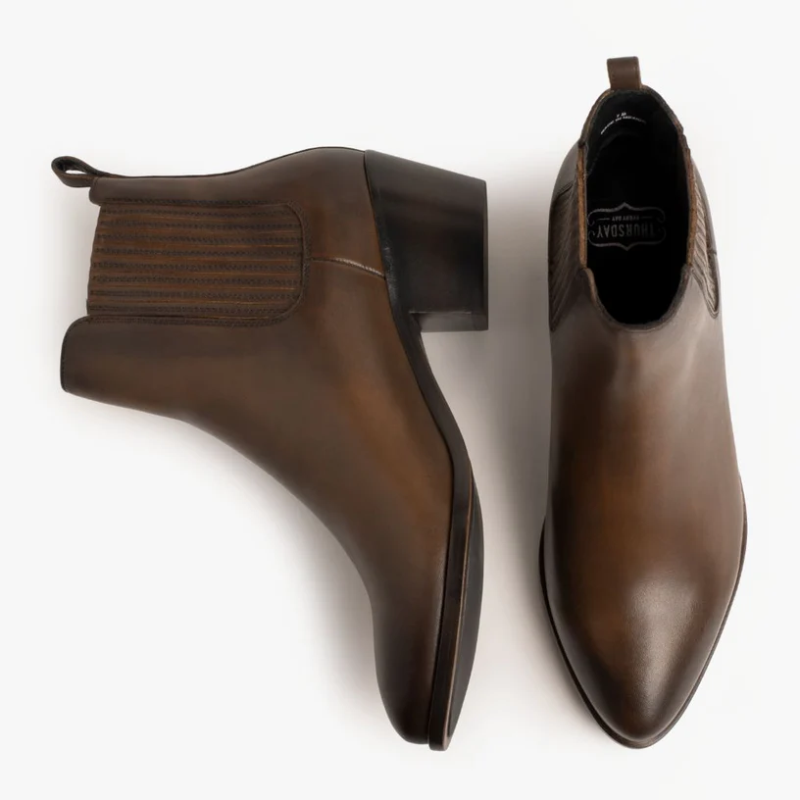 Opp France Women’s British Style Thick Mid-heel Leather Short Boots Anejo