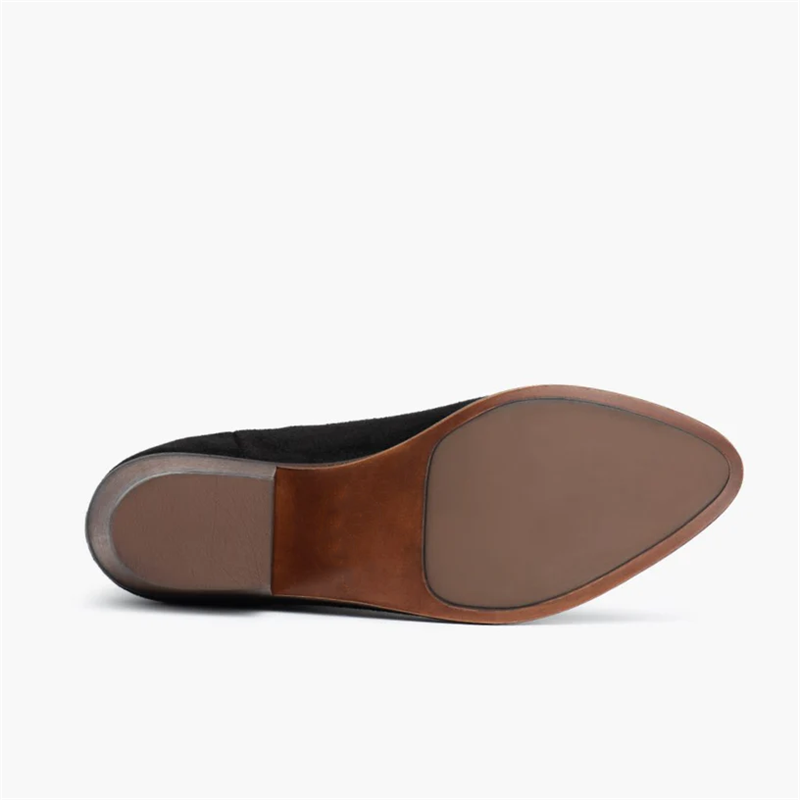 Opp France Women’s British Style Thick Mid-heel Suede Short Boots Black Suede