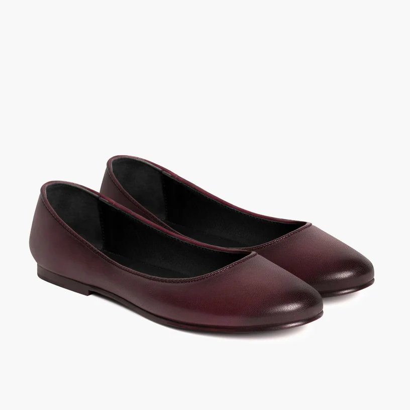 Opp France Women’s Burgundy Leather Round Toe Slip-on Flat Casual Shoes Wine
