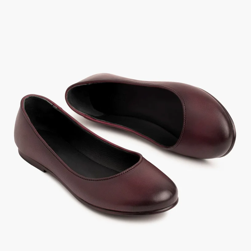 Opp France Women’s Burgundy Leather Round Toe Slip-on Flat Casual Shoes Wine