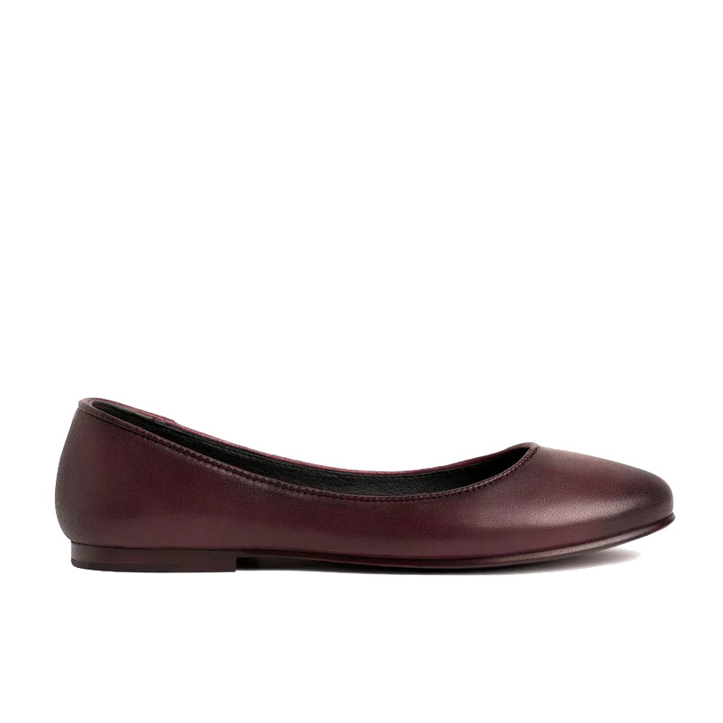 opp france Women’s Burgundy Leather Round Toe Slip-on Flat Casual Shoes Wine