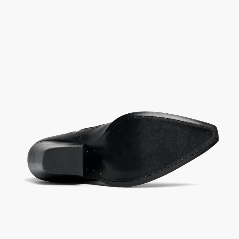 Opp France Women’s Chunky Heel Pointed Toe Western Style Pattern Leather Ankle Boots Black