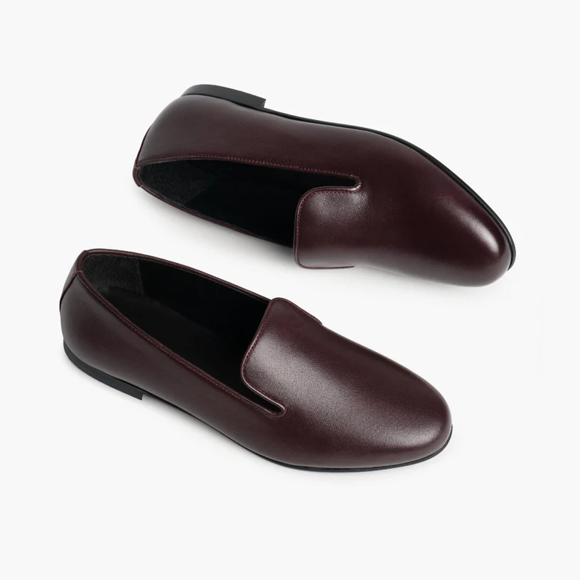 Opp France Women’s Full Leather Nround Toe Slip-on Flat Casual Shoes Burgundy