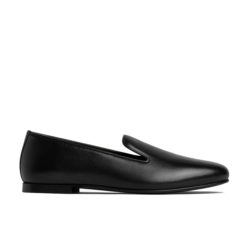 opp france Women’s Full Leather Nround Toe Slip-on Flat Casual Shoes Black