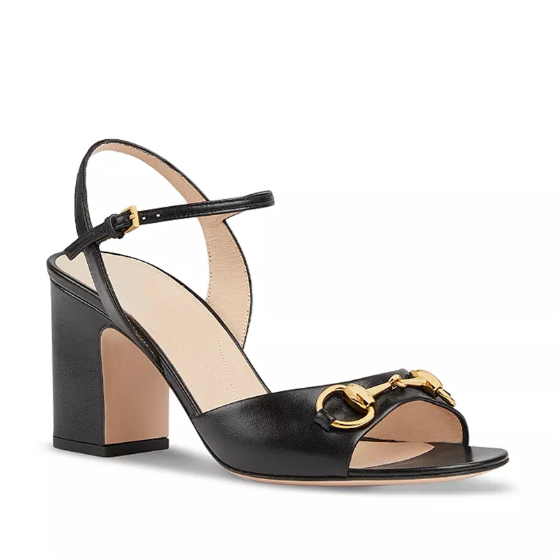 opp france Women’s High-heeled Ankle Strap Bit Buckle Slippers Sandals Black