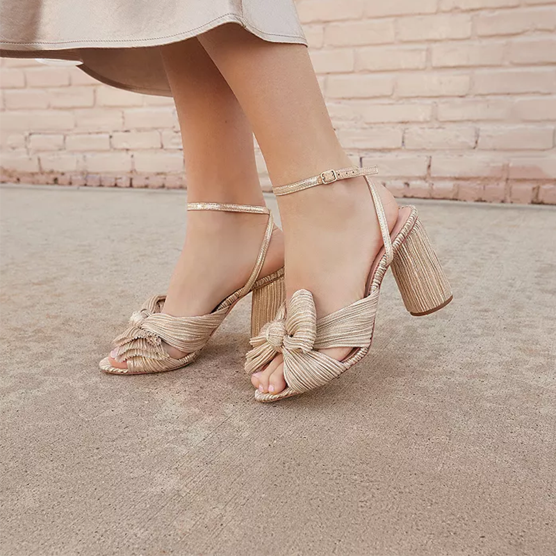 Opp France Women’s High-heeled Camellia Bow Sandals Platinum