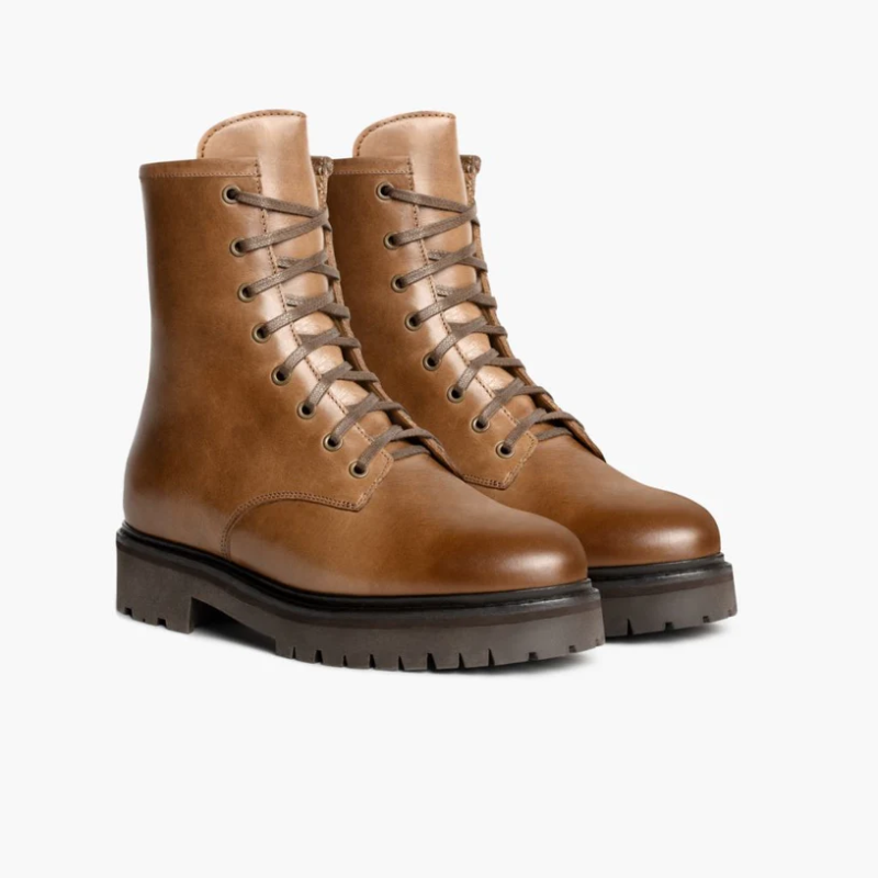 Opp France Women’s Lace-up Thick-soled Mid-tube Fashionable Martin Boots Natural