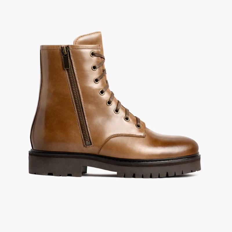 Opp France Women’s Lace-up Thick-soled Mid-tube Fashionable Martin Boots Natural