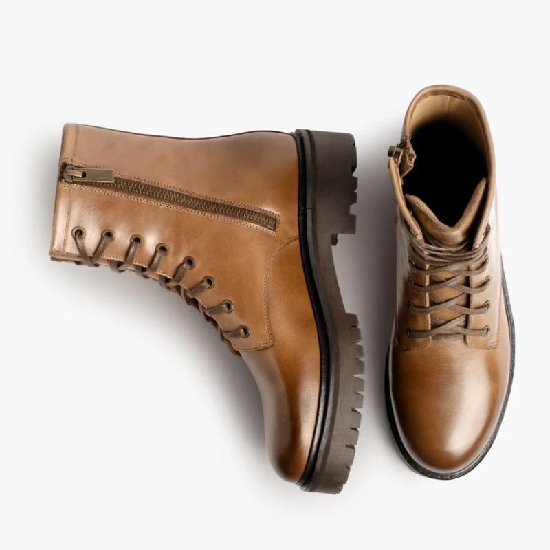 Opp France Women’s Lace-up Thick-soled Mid-tube Fashionable Martin Boots Natural