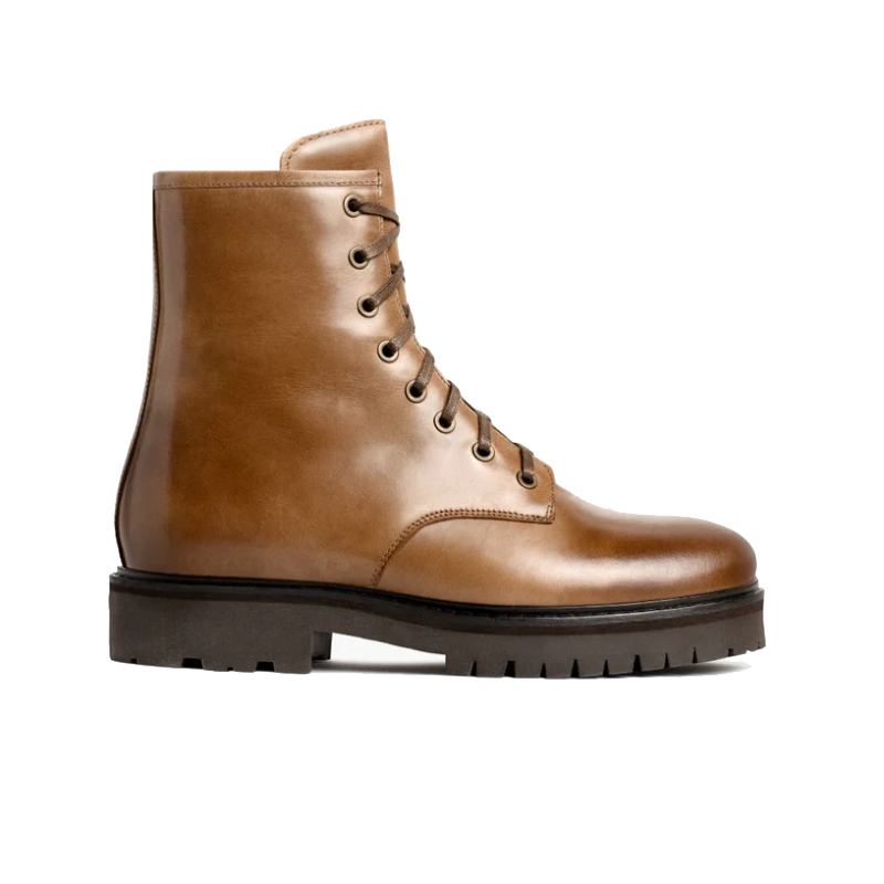 opp france Women’s Lace-up Thick-soled Mid-tube Fashionable Martin Boots Natural