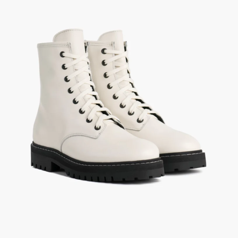 Opp France Women’s Lace-up Thick-soled Mid-tube Fashionable Martin Boots Ecru