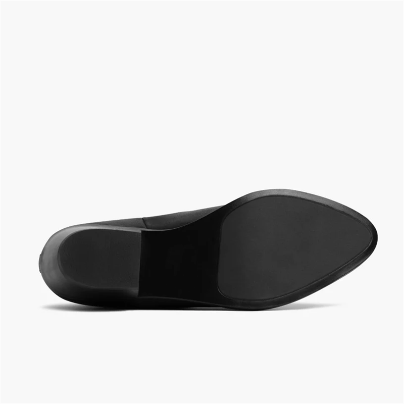 Opp France Women’s Leather Mid-heel Thick-soled Elastic Slip-on Boots Black